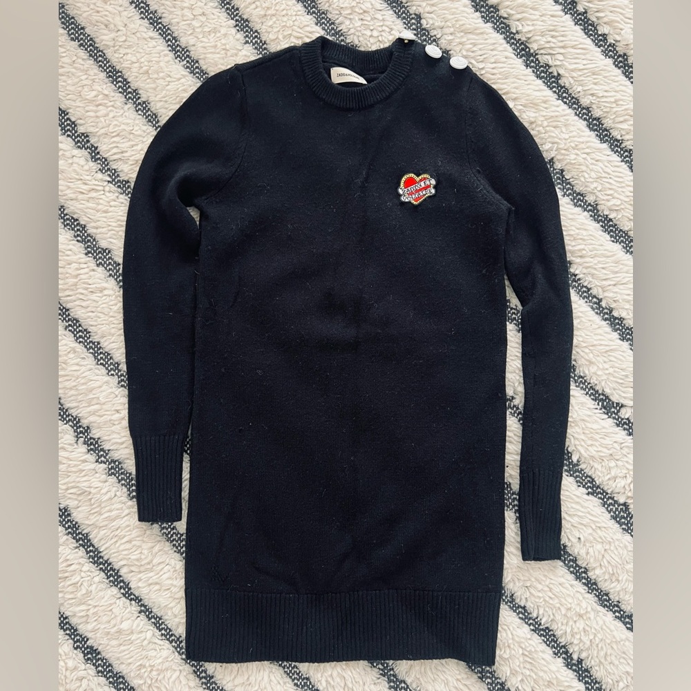 Zadig et Voltaire Girls Black Sweater Dress with Heart Logo